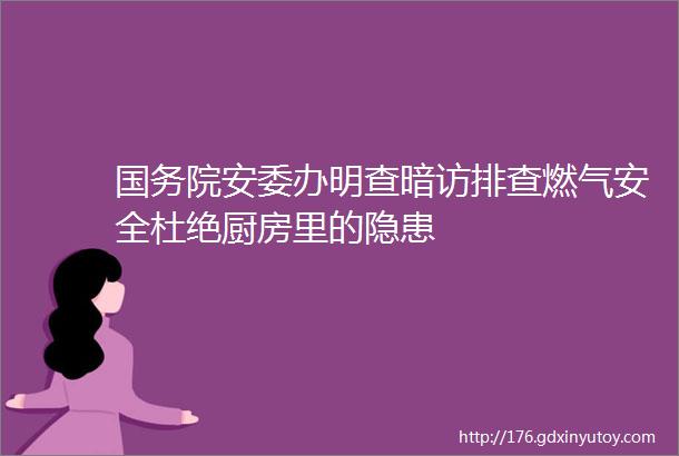 国务院安委办明查暗访排查燃气安全杜绝厨房里的隐患